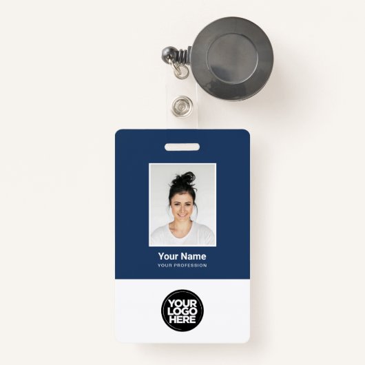 Badge Photo personnalisée de l'employé, logo, nom, code  (Front with Retractable)
