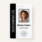 Badge Photo personnalisée de l'employé, logo, nom noir (Devant)