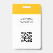 Badge Photo personnalisée jaune Code QR Logo de l'employ (Arrière)