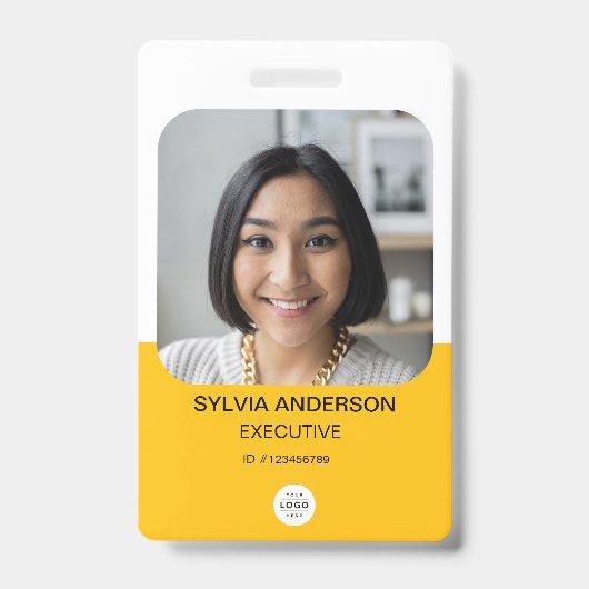 Badge Photo personnalisée jaune Code QR Logo de l'employ (Avant)