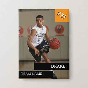 Badge Photo personnalisée Sports Joueur de basket Orange