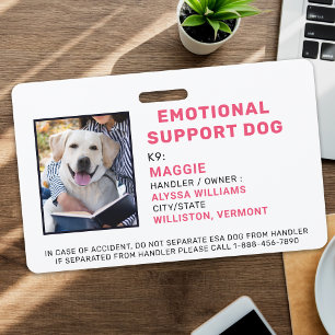 Badge Photo personnalisée Support émotionnel Dog ID Ba