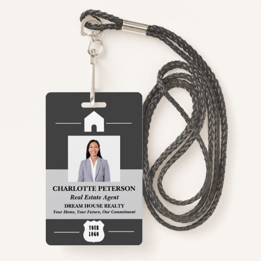 Badge Photo personnalisée unique et logo Nom immobilier (Devant avec lanière)