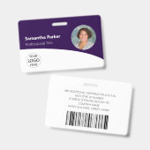 Badge Photo Personnelle, Logo, Code-Barre, Nom (Avant & arrière)