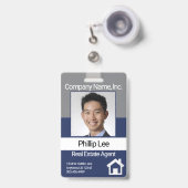 Badge Photo Professionnel - Gris / Bleu (Avant avec rétractable)