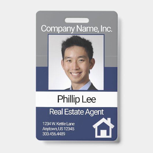 Badge Photo Professionnel - Gris / Bleu (Avant)