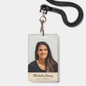 Badge Photo Professionnelle En Cuir Blanc Trait Faux (Front with Lanyard)