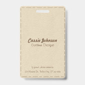 Badge Photo Professionnelle En Cuir Blanc Trait Faux (Back)