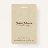 Badge Photo Professionnelle En Cuir Blanc Trait Faux (Dos)