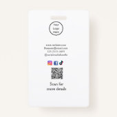 Badge photo professionnelle QR site email social moderne (Dos)