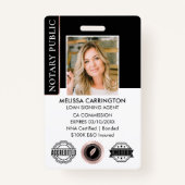 Badge Photo publique de notaire stylé QR Black Rose Gold (Devant)
