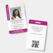 Badge Photo publique du notaire stylé QR Code ID Magenta (Avant & arrière)