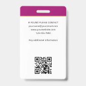 Badge Photo publique du notaire stylé QR Code ID Magenta (Arrière)