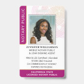 Badge Photo publique du notaire stylé QR Code ID Magenta (Avant)