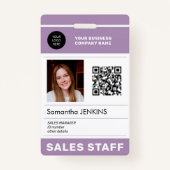 Badge Photo QR CODE logo de l'entreprise nom de l'employ (Devant)