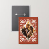 Badge Photo romantique Rouille rouge Anniversaire Pin bo (Recto/Verso)