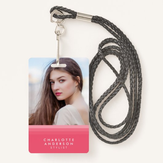 Badge Photo rose et en couche Turquoise (Devant avec lanière)