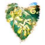 Badge Photo Sculpture Épingle cardiaque Primula avec monogramme<br><div class="desc">Un ornement en forme de coeur de ma peinture mixte sur un couple de fleurs de cow-lapins jaunes sauvages à Long Eaton,  East Midlands,  UK. Ajoutez votre lettre.</div>