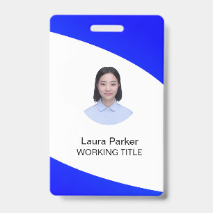 Badge Photo texte bleu employé d'entreprise personnalisé