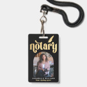 Badge Photo Typographie Or & Noir de Notaire (Avant avec lanière)