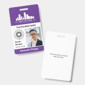Badge Photo violette et 2 logos ID employé (Front & Back)