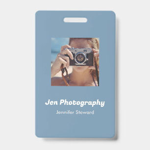 Badge Photographe bleu photo personnalisée