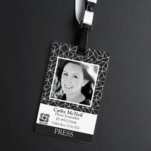 Badge Photographe de reporter noir blanc moderne ID de p