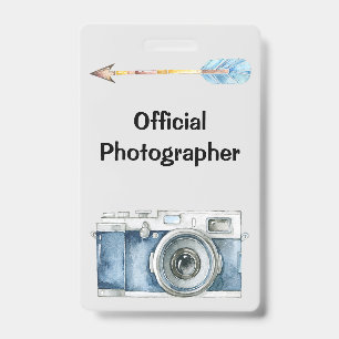 Badge Photographe officiel avec appareil photo vintage
