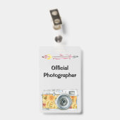 Badge Photographe officiel avec appareil photo vintage (Arrière avec clip)