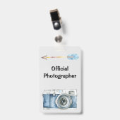 Badge Photographe officiel avec appareil photo vintage (Avant avec clip)