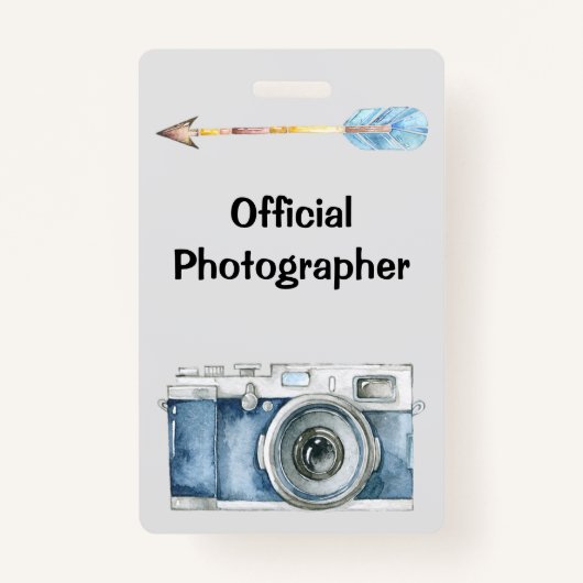 Badge Photographe officiel avec caméra Vintage (Devant)