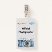 Badge Photographe officiel avec caméra Vintage (Devant avec clip)