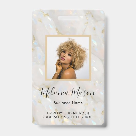 Badge Pierre de faux opale holographique avec nom de pho (Avant)