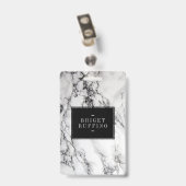 Badge Pierre de marbre grise blanche et noire à motif (Arrière avec clip)