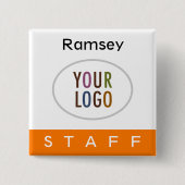 Badge Pinback du personnel orange avec bouton Carr (Devant)