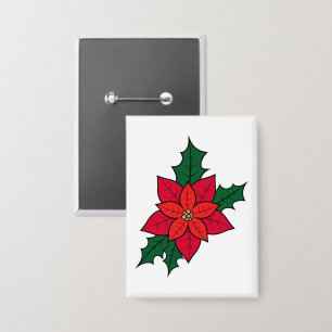 Badge Pinceau De Bouton Rectangle Avec Un Poinsettia De