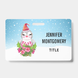 Badge Pingouin de Noël mignon à Santa Hat
