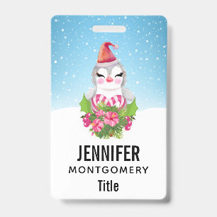 Badge Pingouin de Noël mignon à Santa Hat