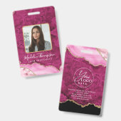 Badge Pink Gold Agate Marble Business Company ID (Front & Back)