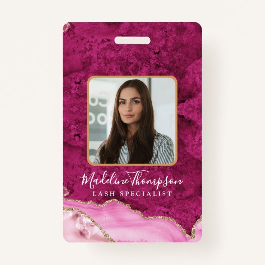 Badge Pink Gold Agate Marble Business Company ID (Devant)