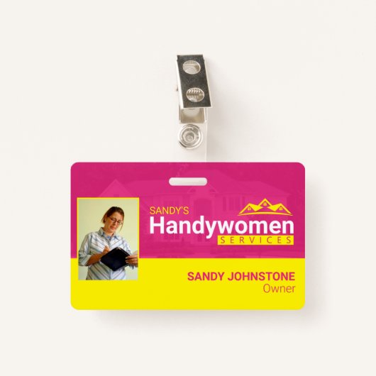 Badge Pink Handywoman Business Metal Clip Badp (Devant avec clip)