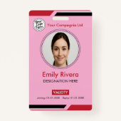 Badge Pink Modern Employee Photo ID Card (Devant)