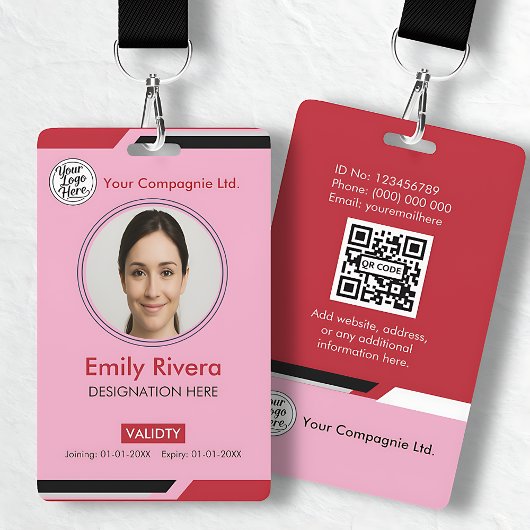 Badge Pink Modern Employee Photo ID Card