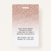 Badge Pink Ombre Parties scintillant Bachelorette VIP Pa (Dos)