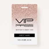 Badge Pink Ombre Parties scintillant Sweet 16th VIP Pass (Devant)