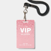 Badge Pink Parties scintillant Glam VIP All Access Pass  (Avant avec lanière)