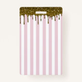 Badge Pink Stripe Gold Drift Anniversaire Party VIP Pass (Dos)