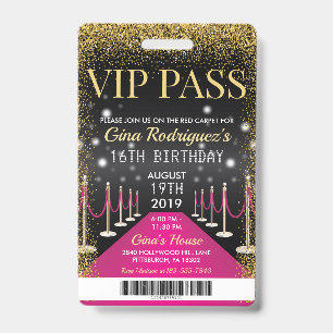 Badge Pink VIP Pass Hollywood Red Carpet Anniversaire