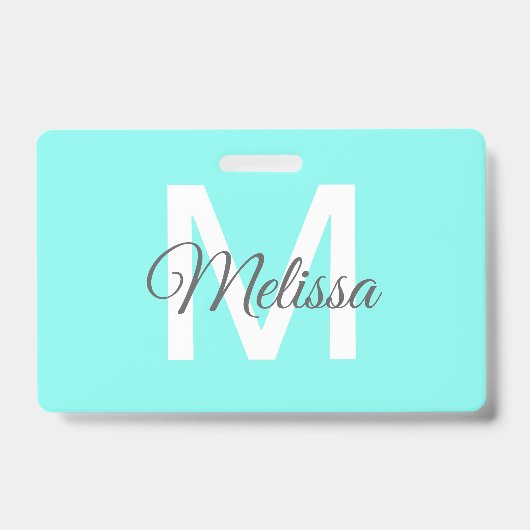 Badge plage chic fille abstrait turquoise bleu aqua (Avant)