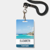 Badge Plage tropicale panoramique avec des huttes de cha (Arrière avec lanière)